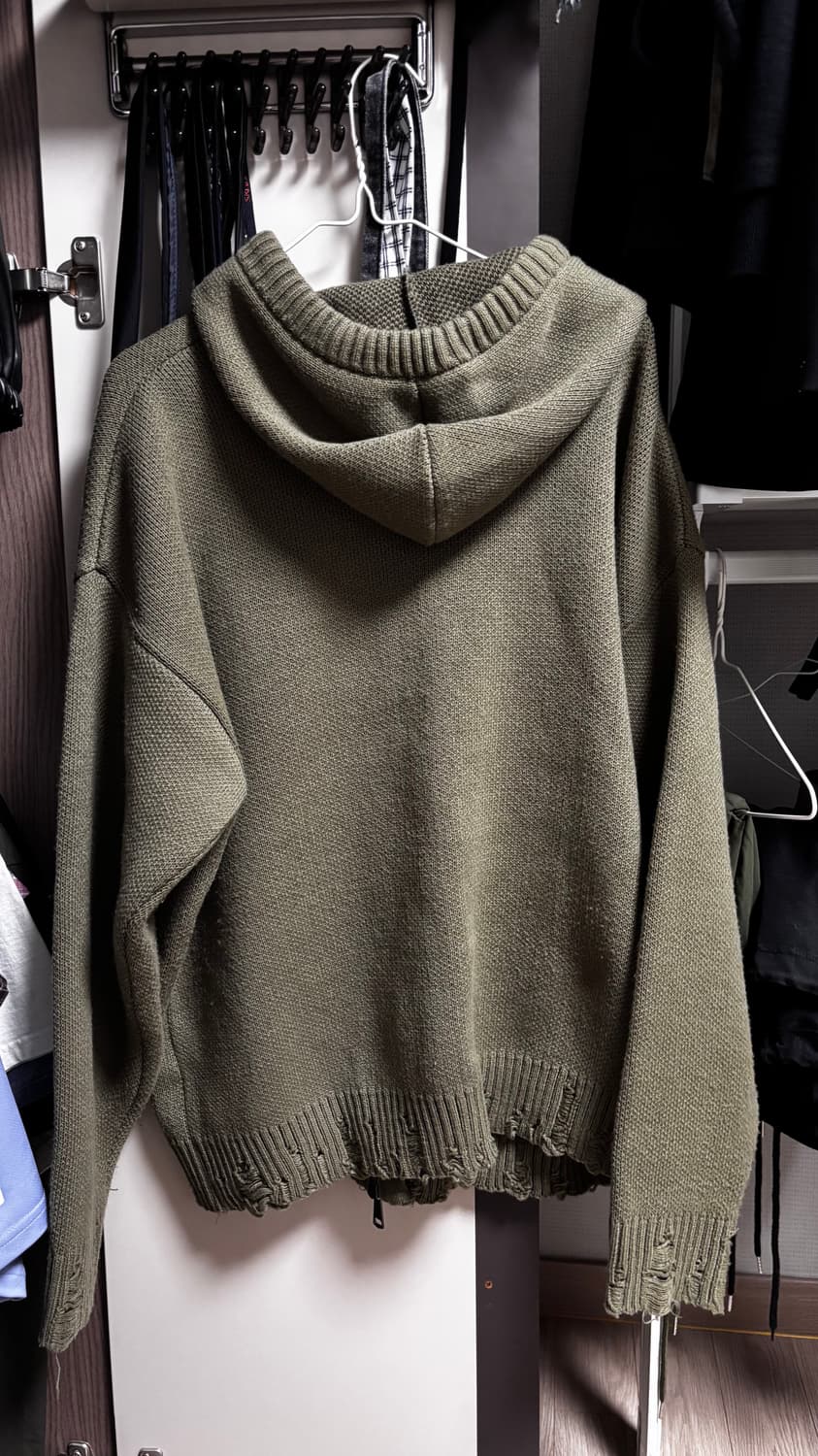 메인부스 니트 후드집업 카키 상품이미지2