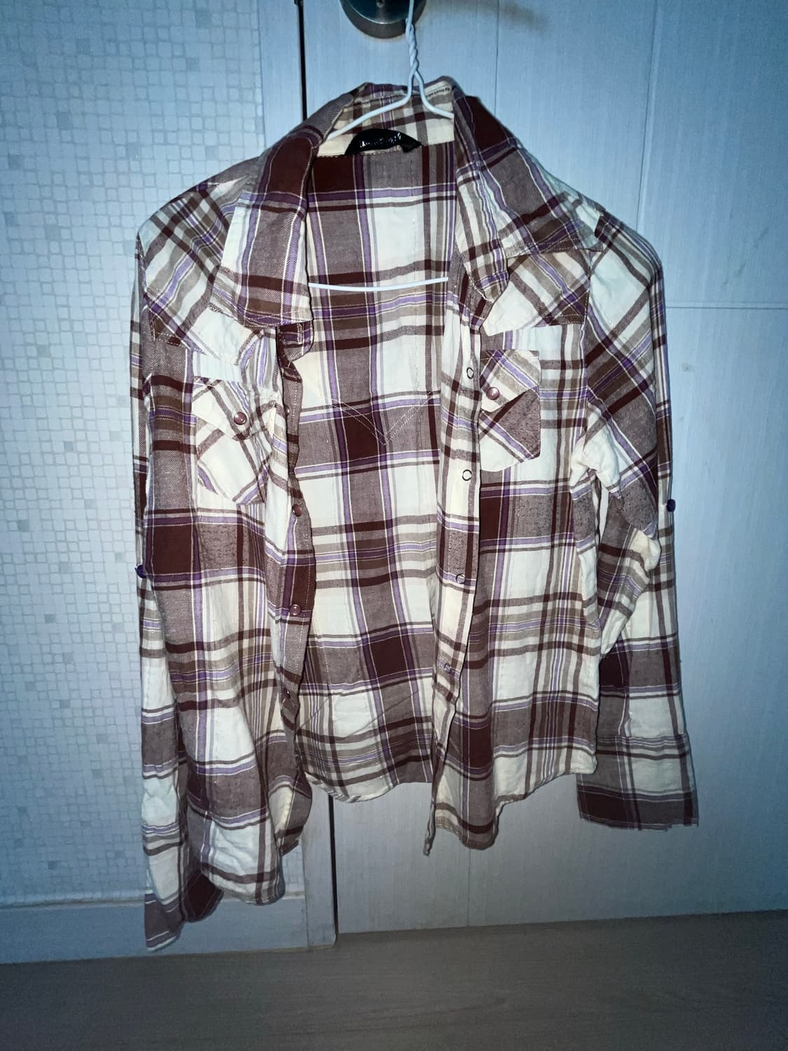 브라운 글리터 체크 셔츠 상품이미지2