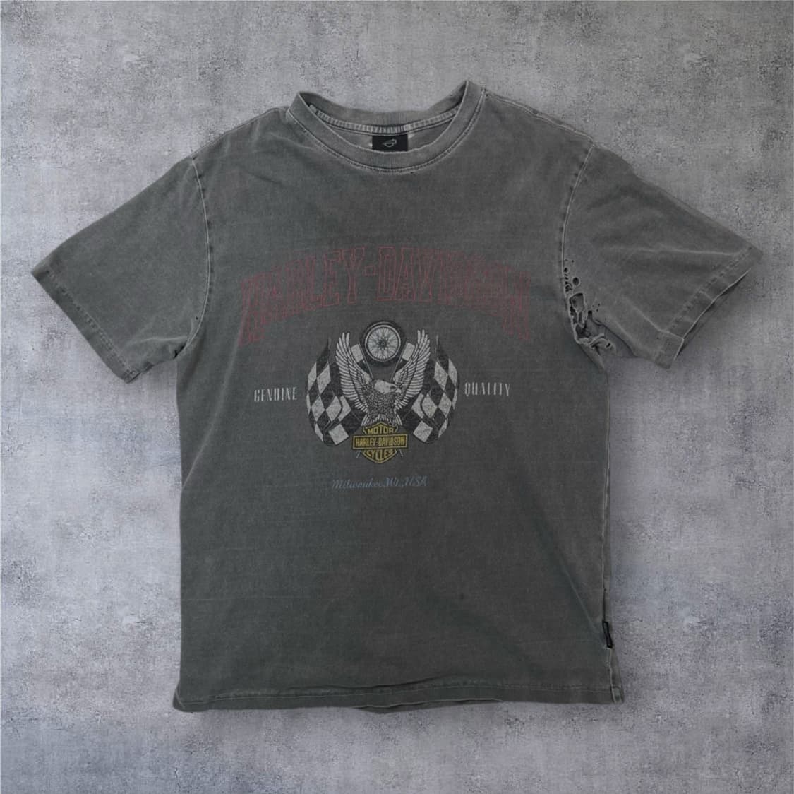 할리데이비슨 차콜 워싱 디스트로이드 빈티지 반팔 티셔츠 M 상품이미지1