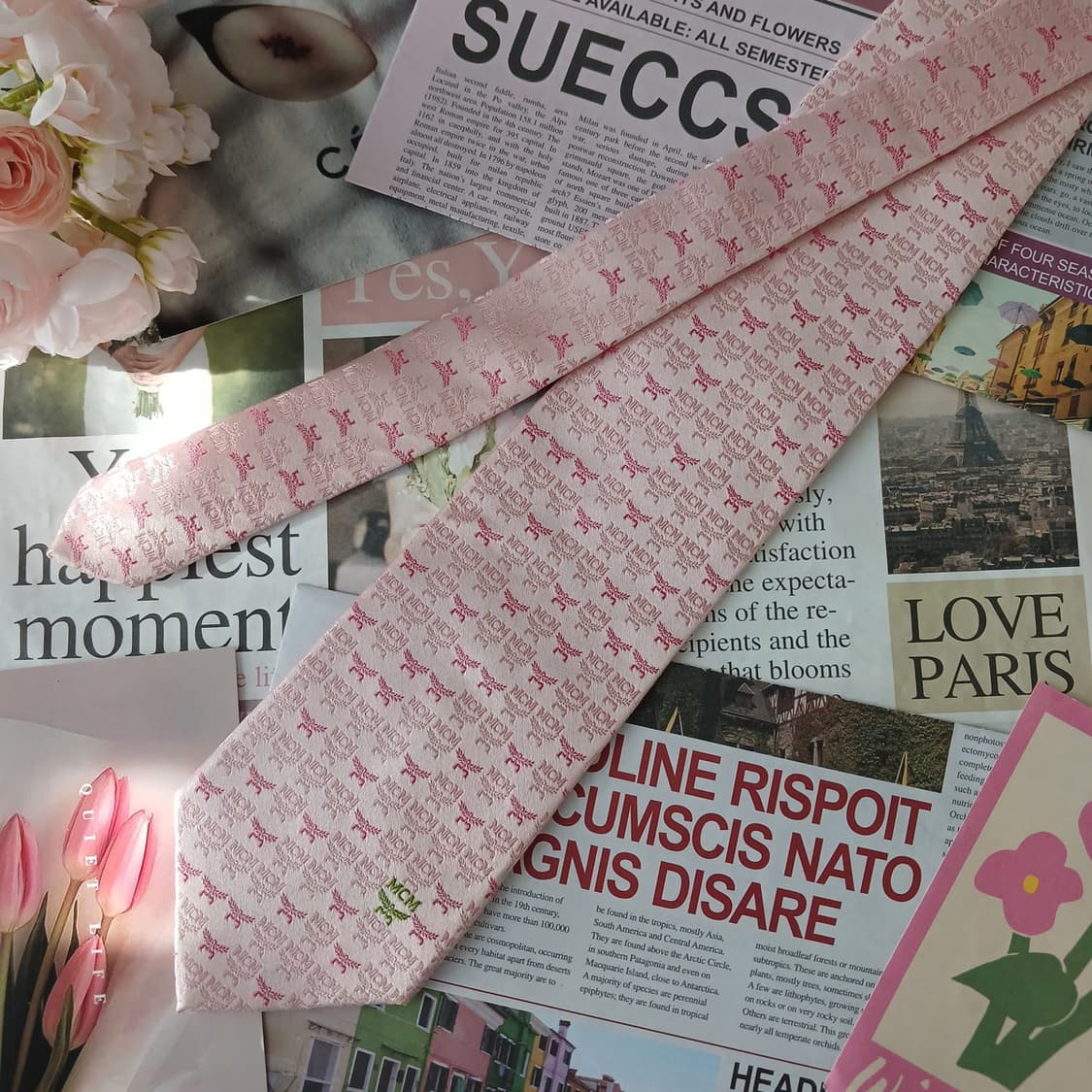 MCM 실크 핑크 로고 자카드 넥타이 9.3cm A+등급 A19201
 상품이미지3