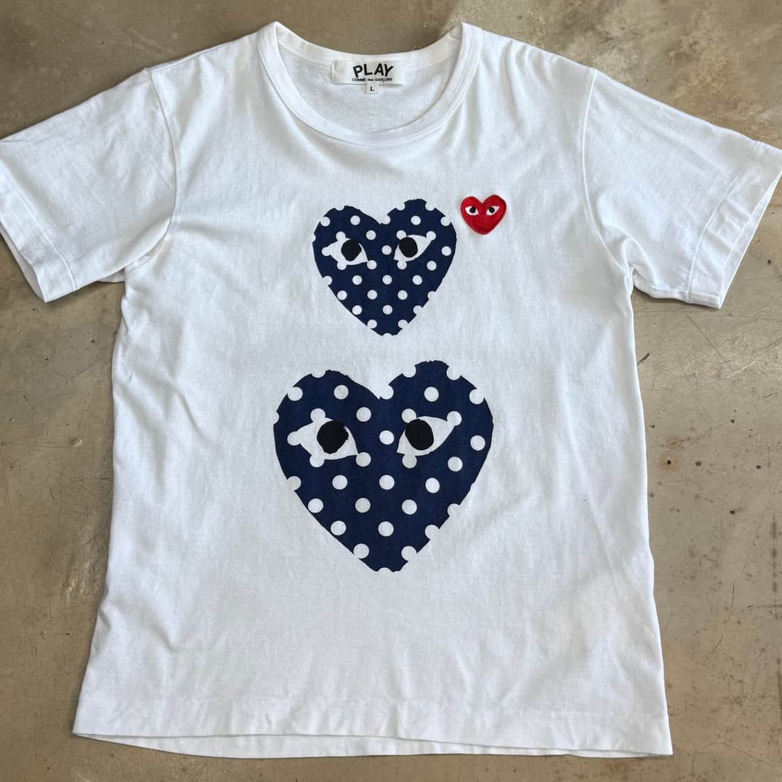 🫶🏻 꼼데가르송 여성용 폴카 도트 하트 화이트 반팔 티셔츠🫶🏻 상품이미지1