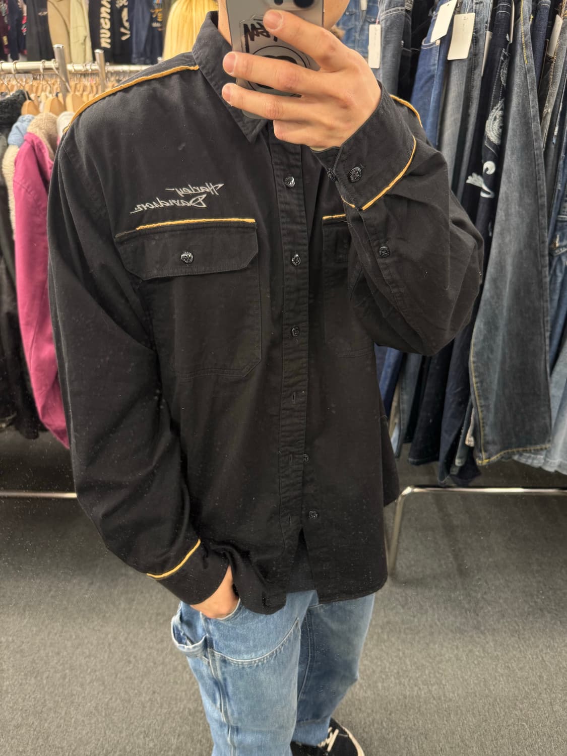 XL)할리데이비슨 빈티지 자수 포인트 블랙 긴팔 셔츠 상품이미지1