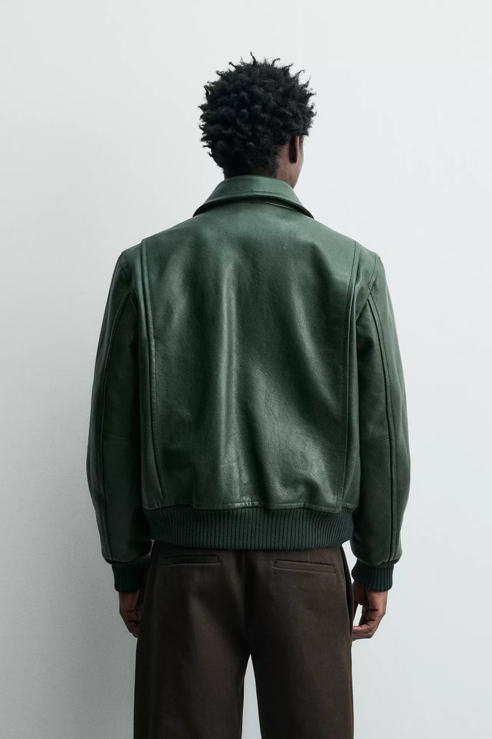 자라 Origins 레더 봄버 자켓 미디움 그린 M 상품이미지5
