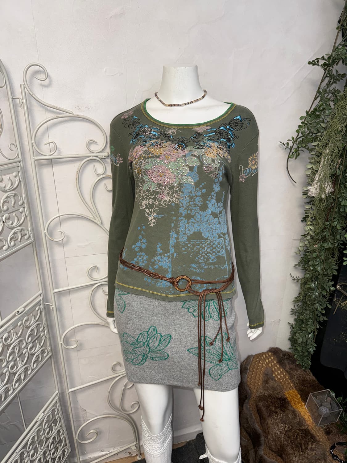 Khaki oriental fairy floral cubic sleeve 상품이미지8