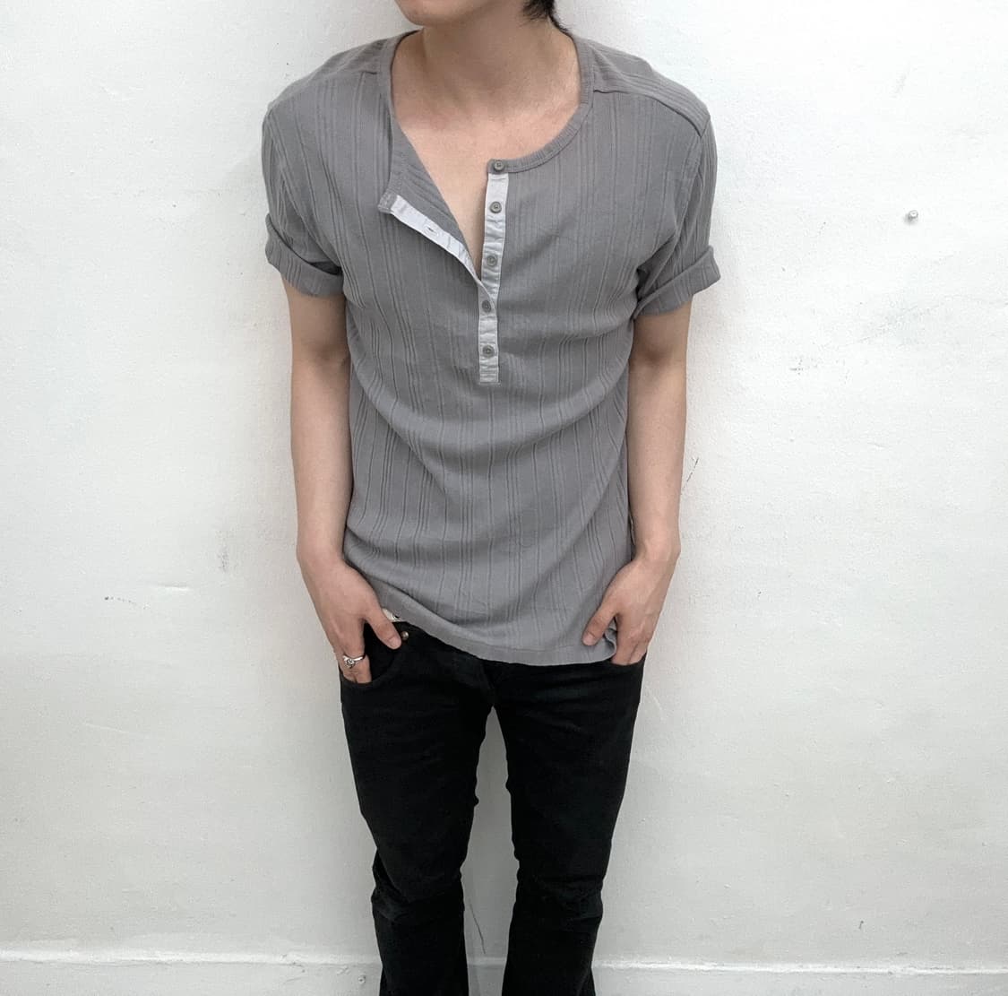 DKNY grey coduroy snap short sleeve 상품이미지2