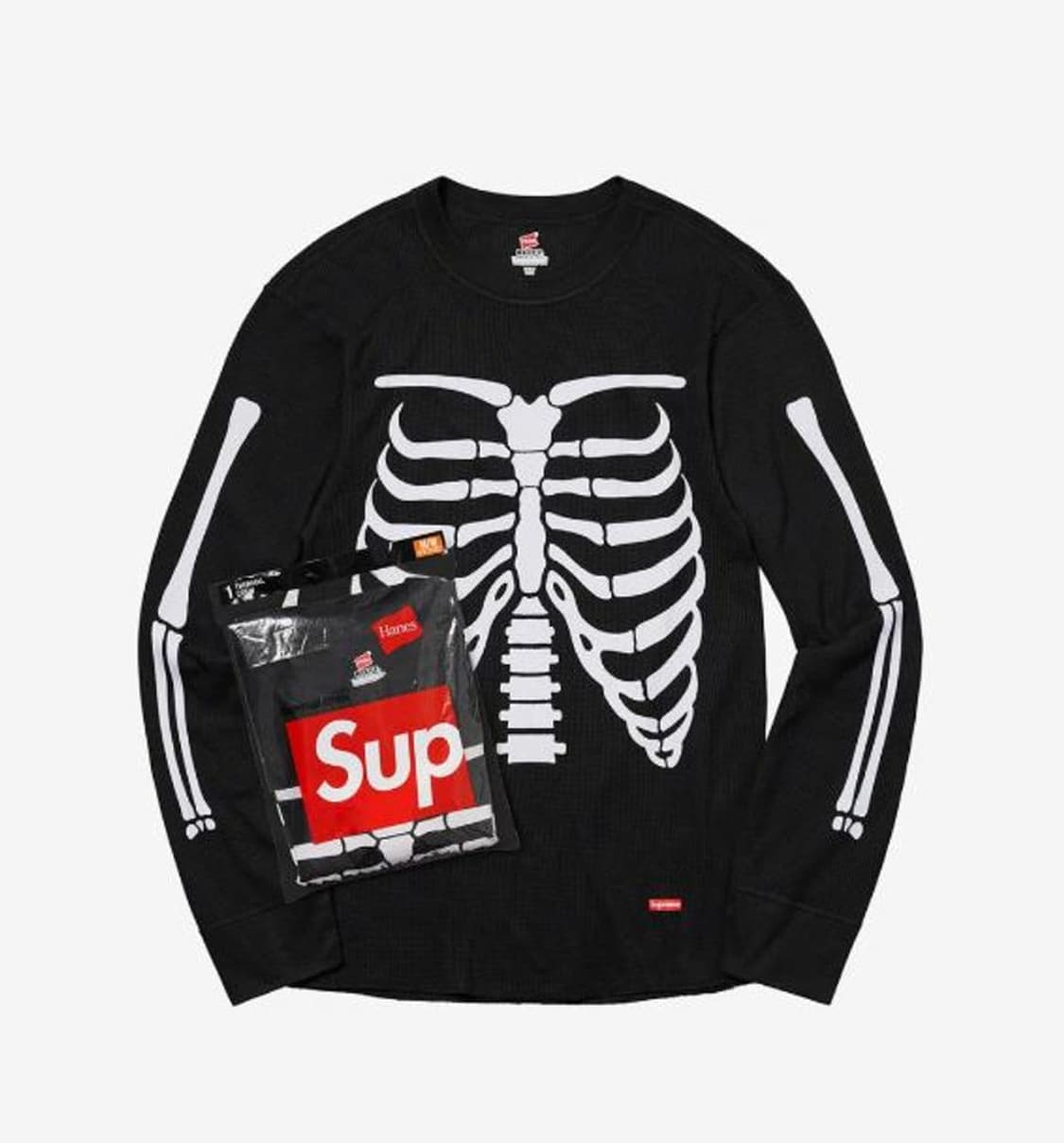 슈프림 헤인즈 본즈 써멀 크루 블랙 M사이즈 상품이미지1