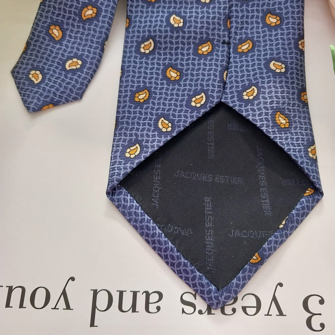 자크 에스티에 실크 블루 리프 패턴 넥타이 9.6cm 새제품 K1335
 상품이미지7