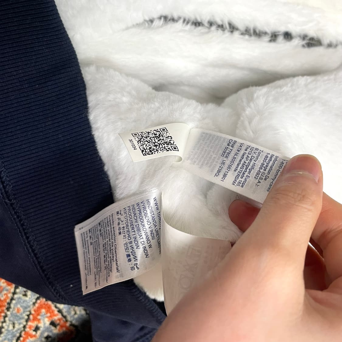 타미힐피거 스펠로고 네이비 밍크 기모 후드집업 여성M 상품이미지6