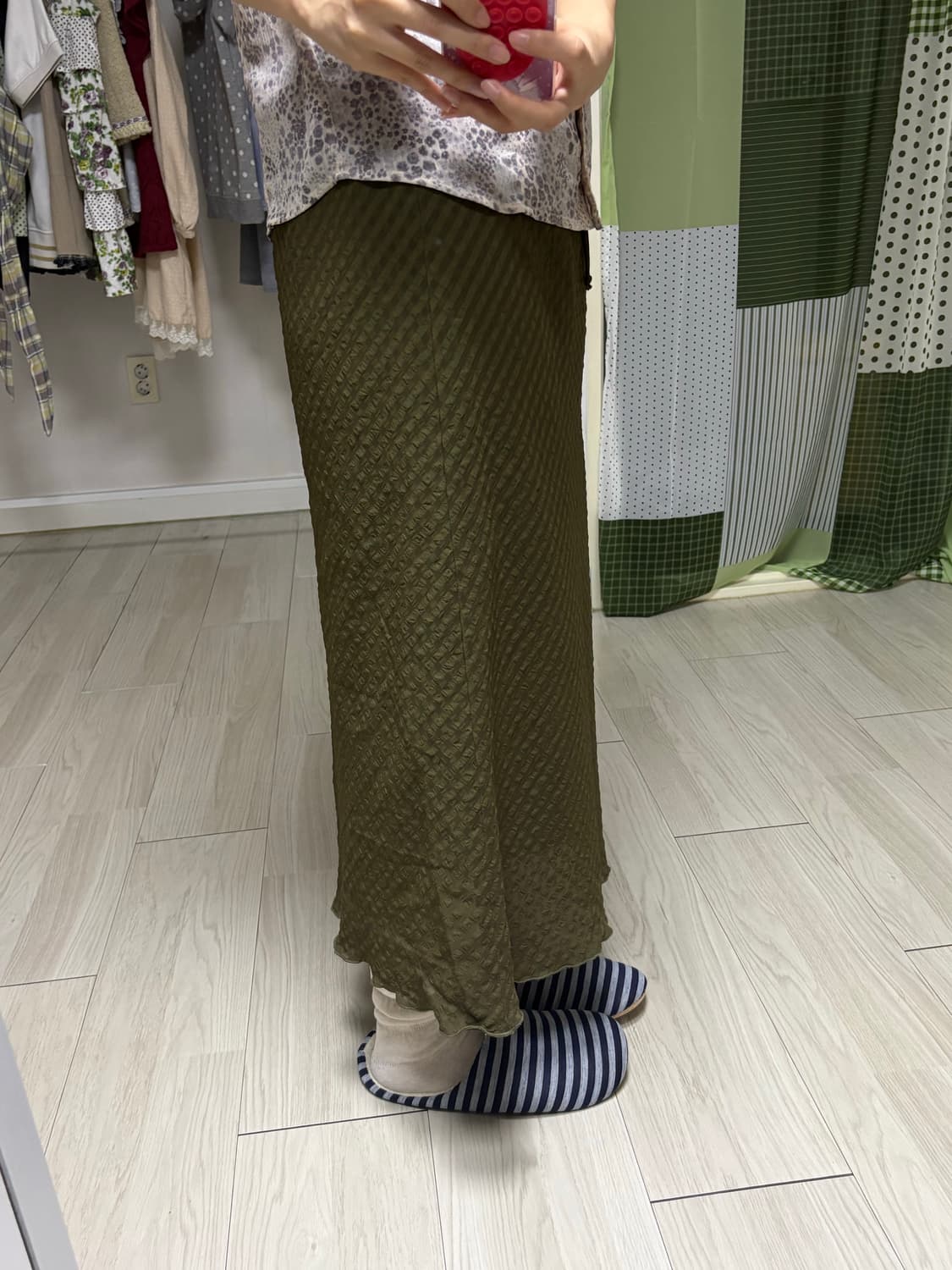 카키 잔체크 롱 스커트 상품이미지10