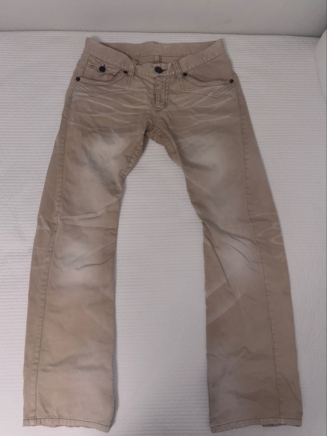 빈티지 워싱 베이지 로우라이즈 데님 팬츠 상품이미지1