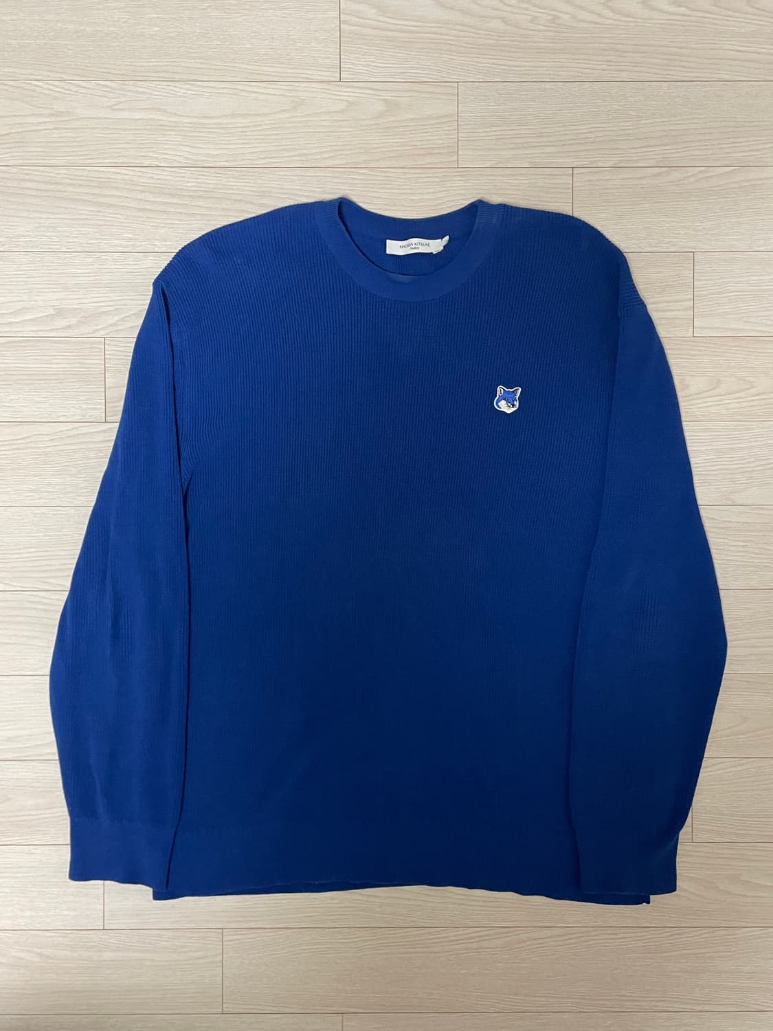 [ L ] 정품 메종키츠네 로고 패치 니트 스웨터 블루 상품이미지2