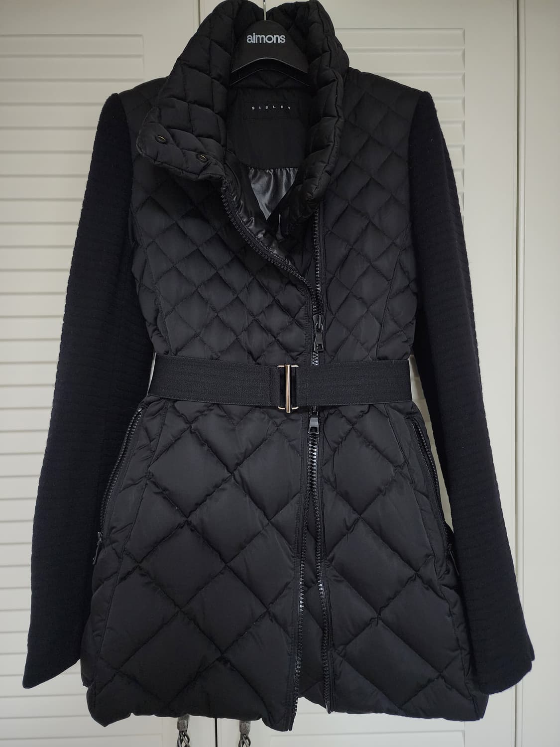 시슬리 다이아몬드 퀼팅 슬림 A라인 덕다운 패딩 코트 상품이미지4