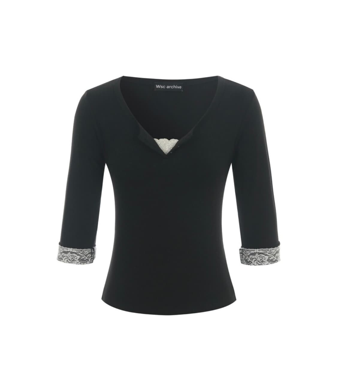 Wsc archive Lace hidden button Tee  상품이미지2