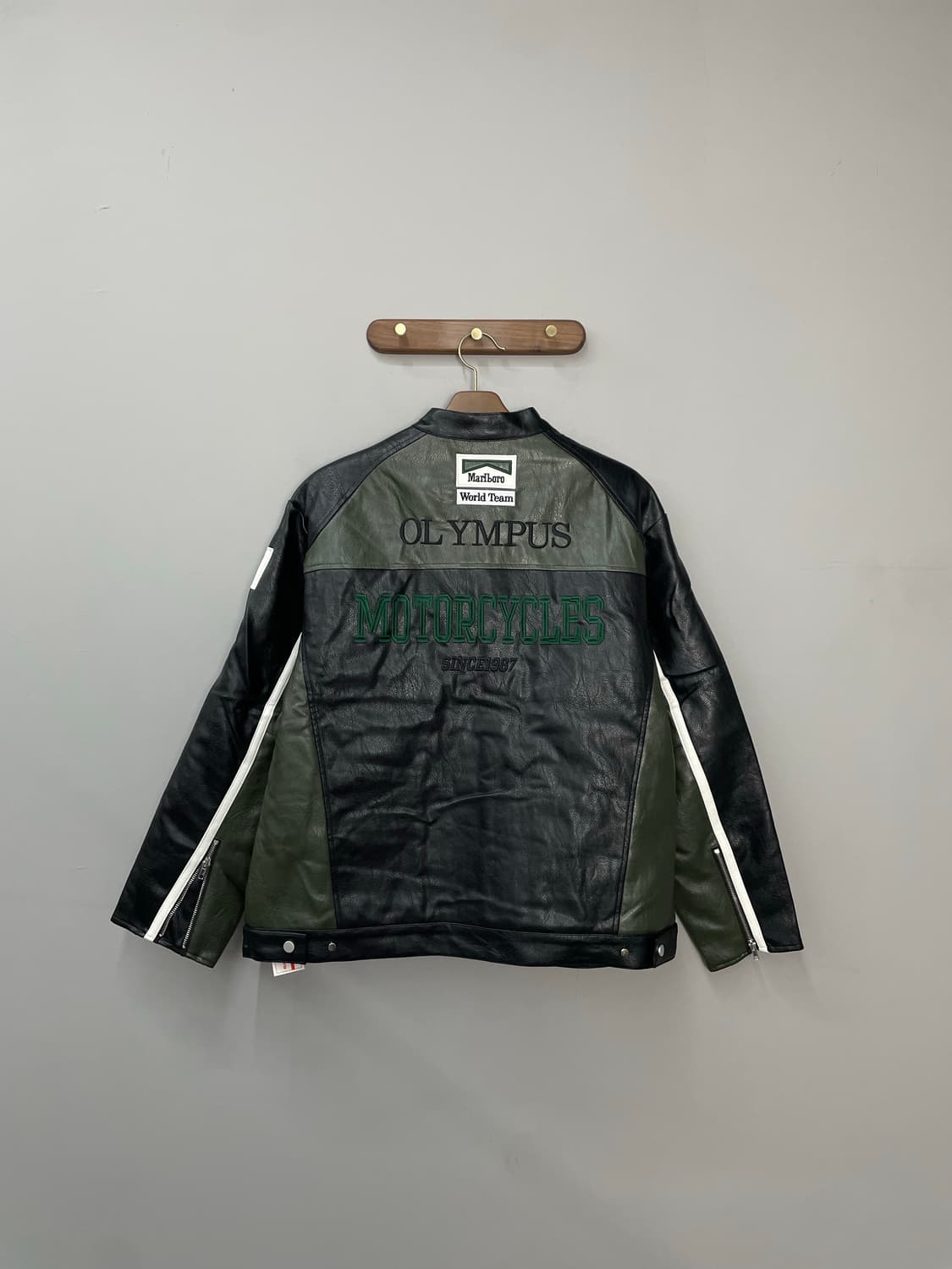 페라리 말보로 패치워크 그린 레더 레이싱 자켓 H1843 상품이미지6