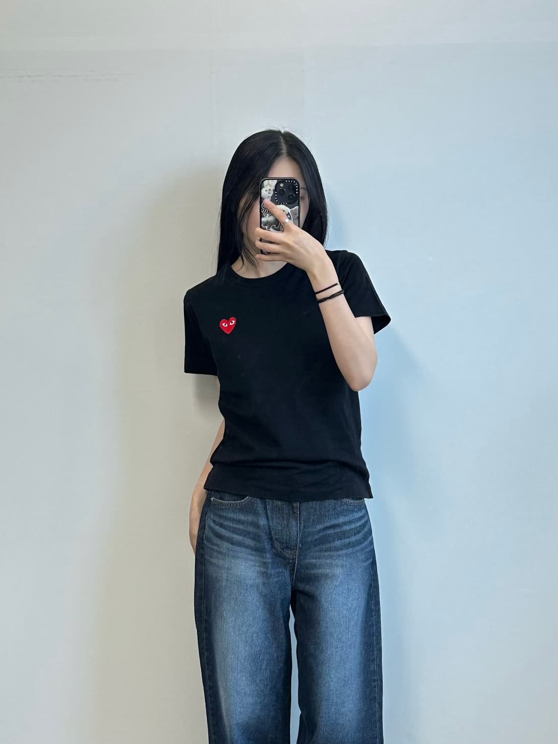 꼼데가르송 플레이 와펜 블랙 반팔 티셔츠 상품이미지1