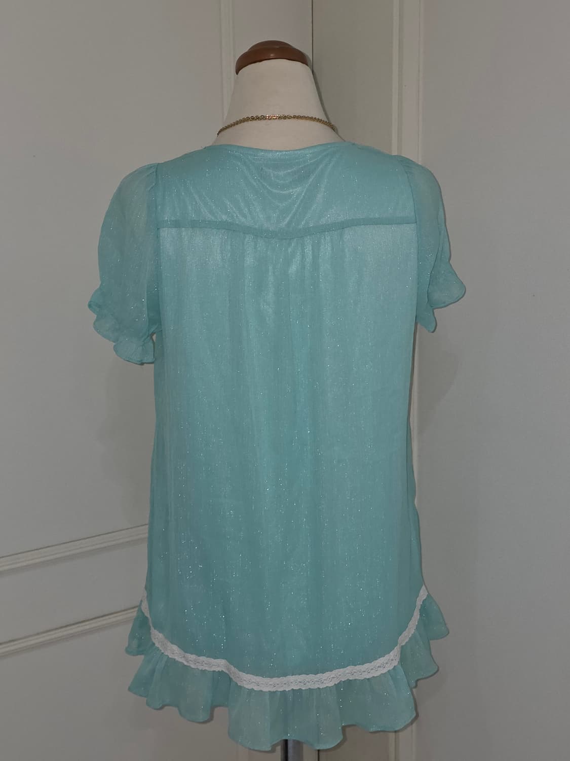 일본빈티지)민트모리걸 페어리계 레이스자수프릴퍼프 글리터 히메갸루 블라우스 상품이미지4