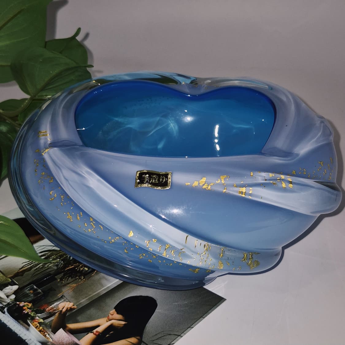 80s 이와츠 핸드블로운 스윌 아쿠아 금박 화병 상품이미지5