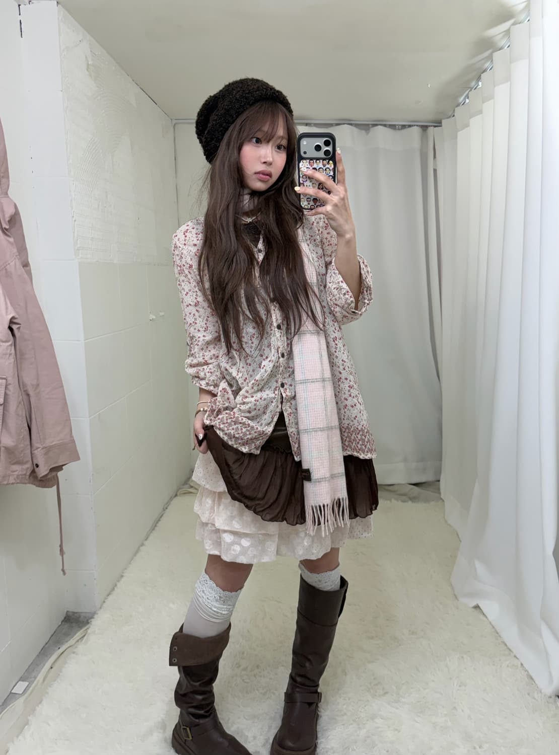 초코딸기 핑크 잔꽃 야상 하구미 모리걸 쿠루미 코디세트 상품이미지3