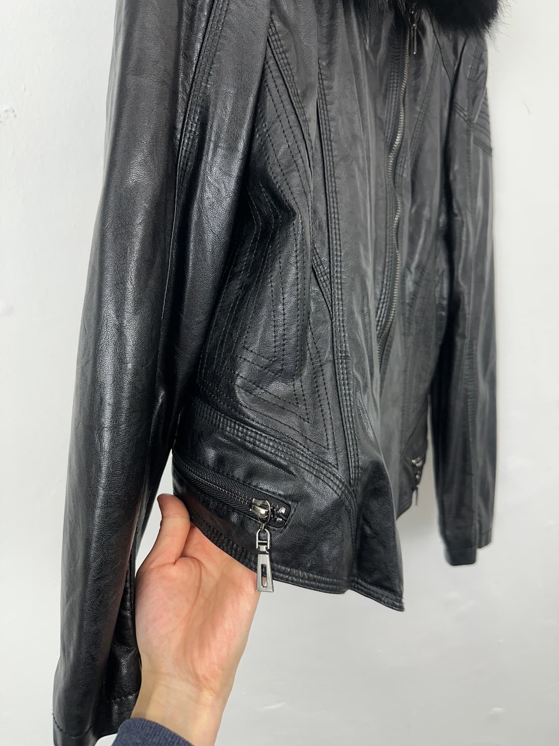 Drap Fur Trimming Sheepskin Leather Jack 상품이미지8