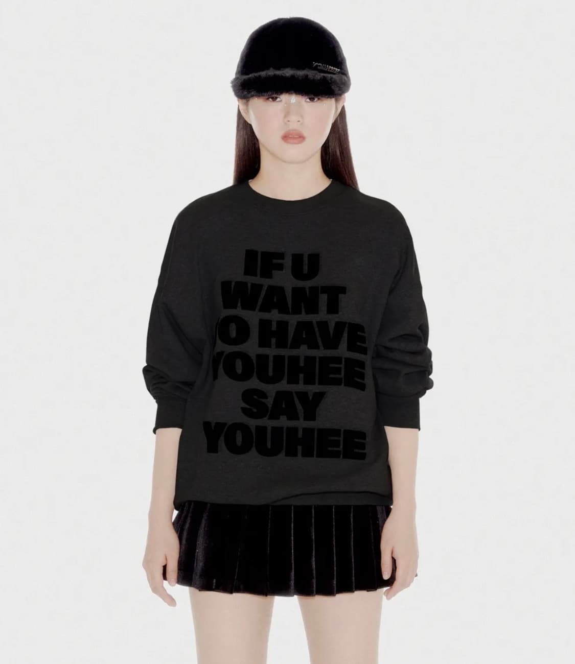 유희 LETTERING SWEATSHIRT CHARCOAL 상품이미지1