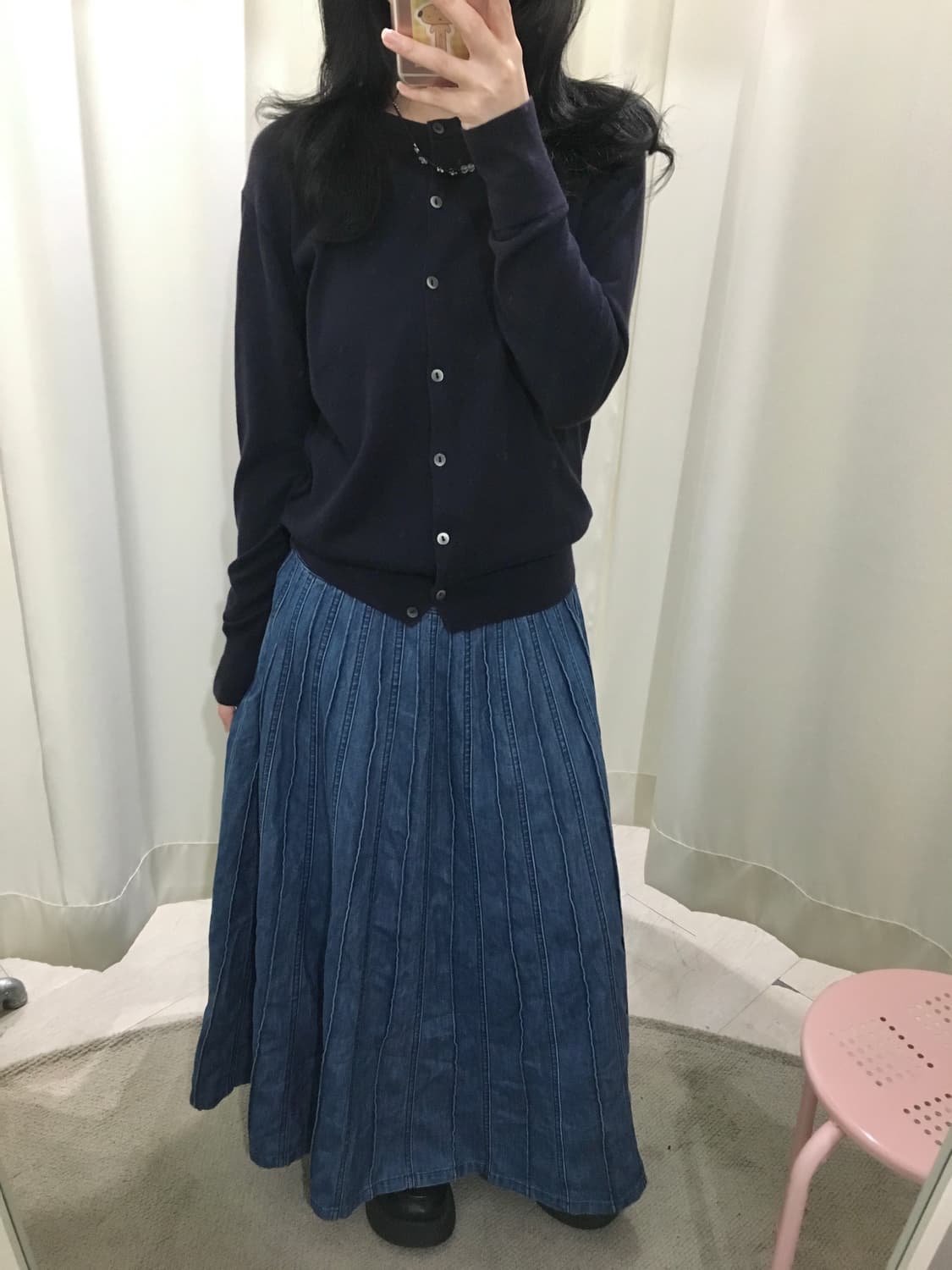 panel top stitch denim skirt 상품이미지3