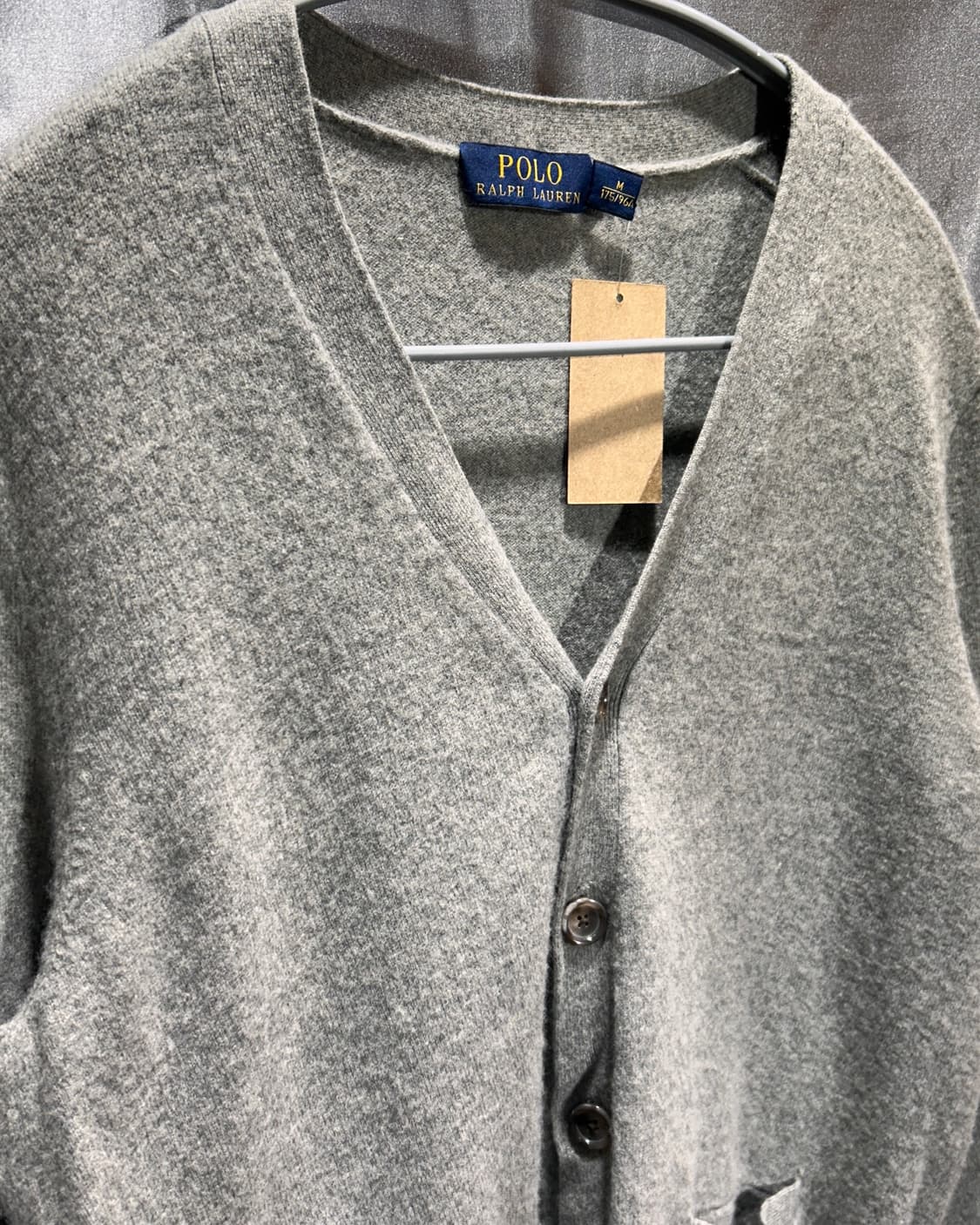 M 폴로랄프로렌 레더패치 그레이 울 가디건 상품이미지4