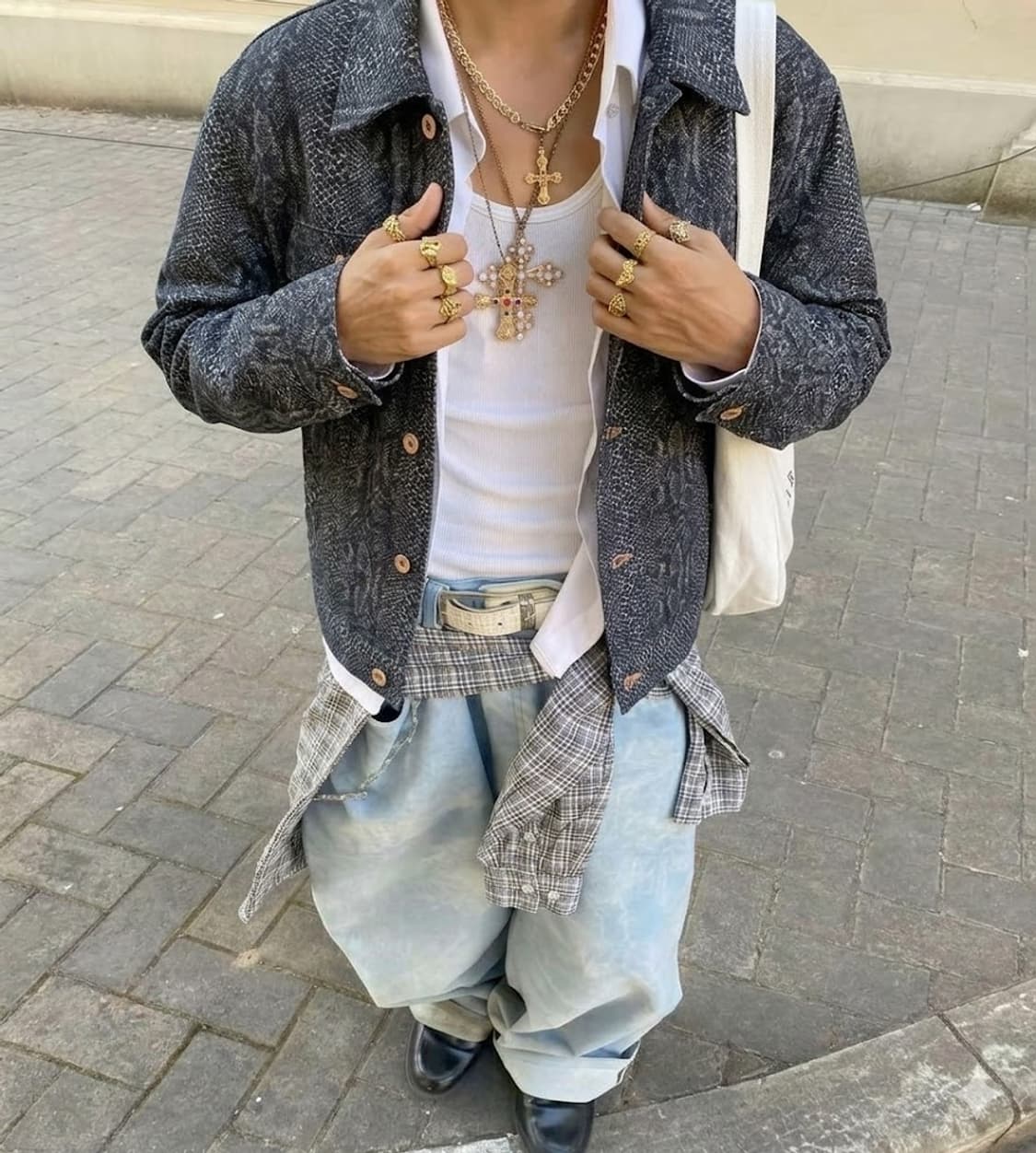 Kozaburo SS23 뱀피 Jacquard 트러커자켓 상품이미지1