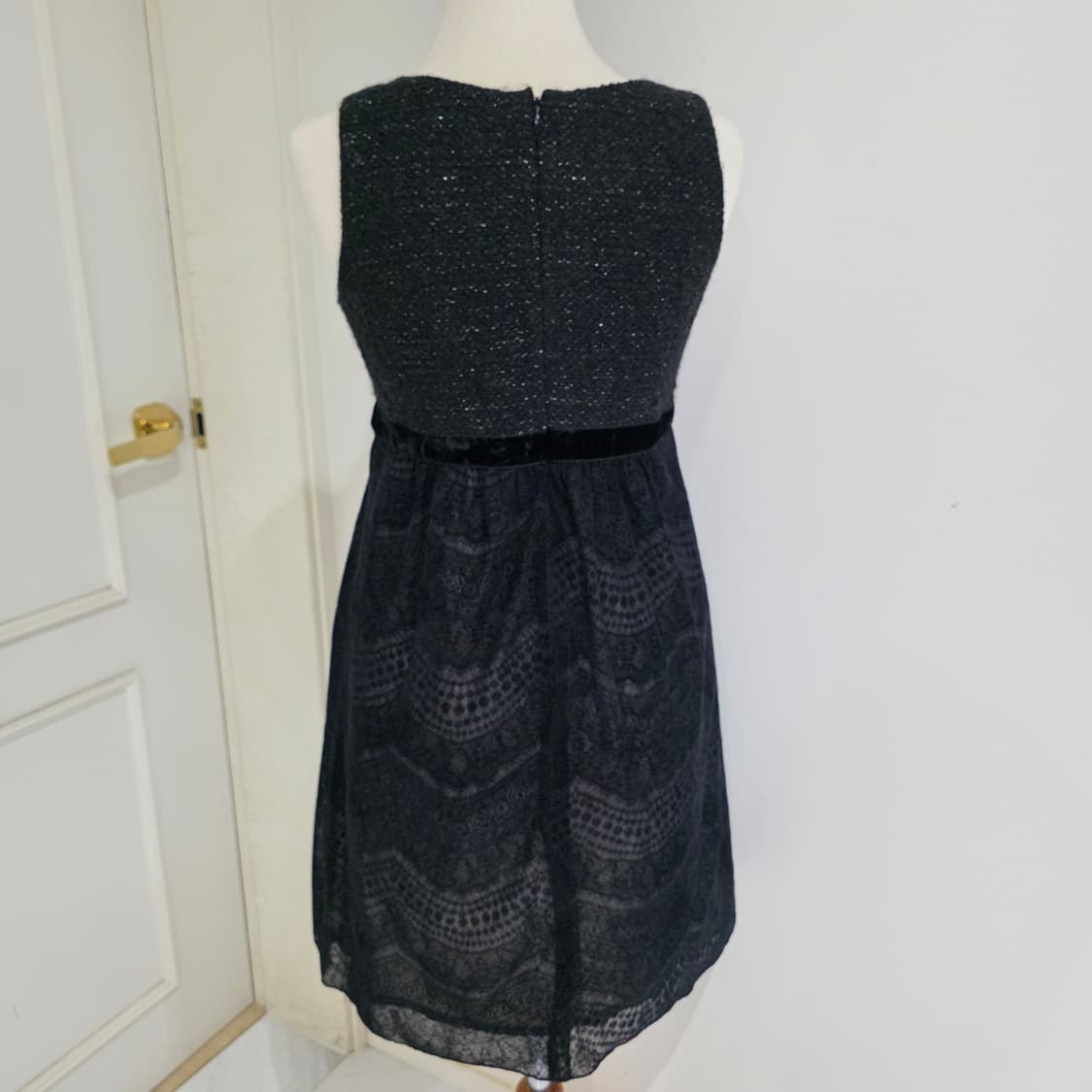 블랙 트위드 갸루모리걸 벨벳리본 레이스원피스 상품이미지3