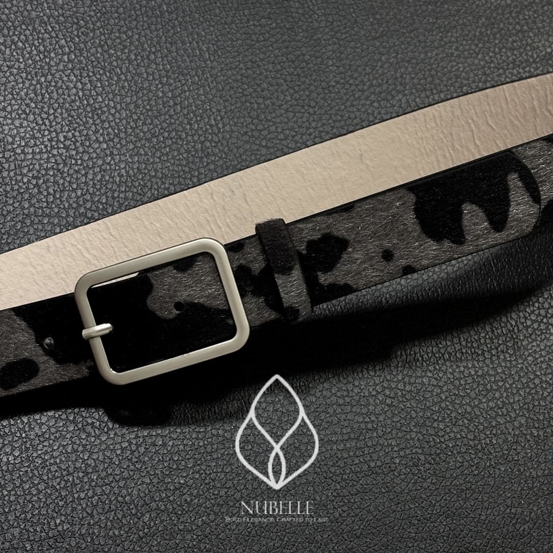 🌗 Cow hair belt / 카우 송치털 호피 벨트 차콜 상품이미지6