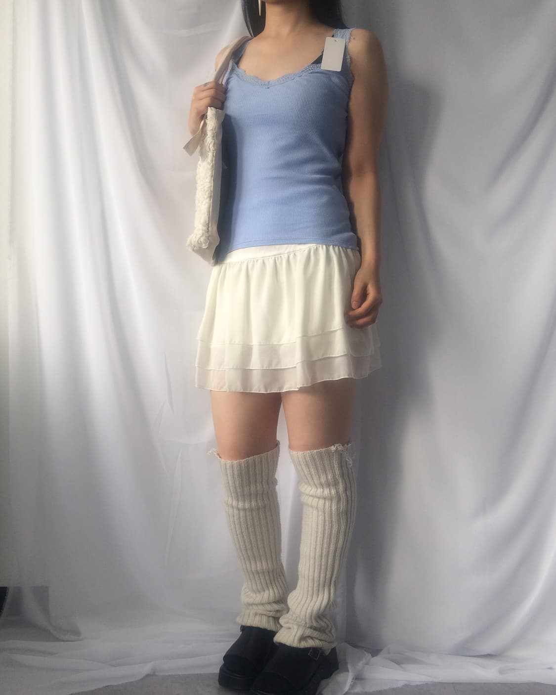 Lace trimming ribbed sleeveless 상품이미지1