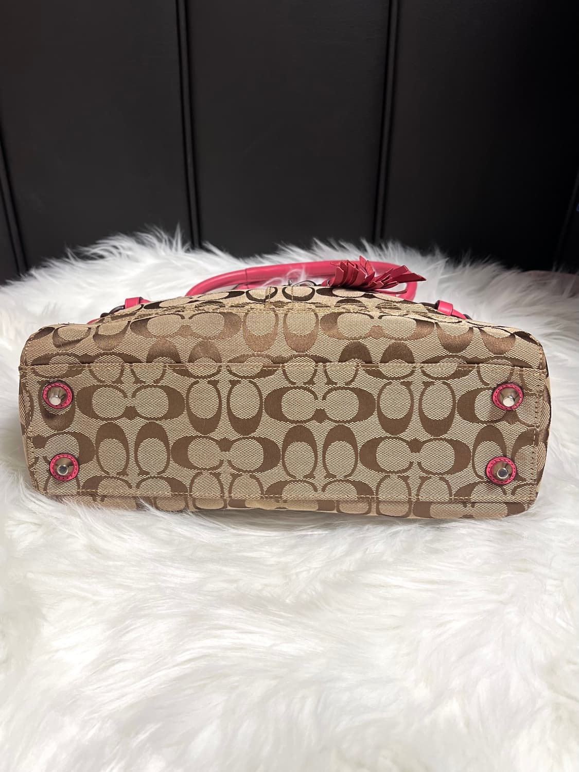 90s coach 햄튼 시그니처 캔버스 레더 브레이드 핑크 사첼백 상품이미지5