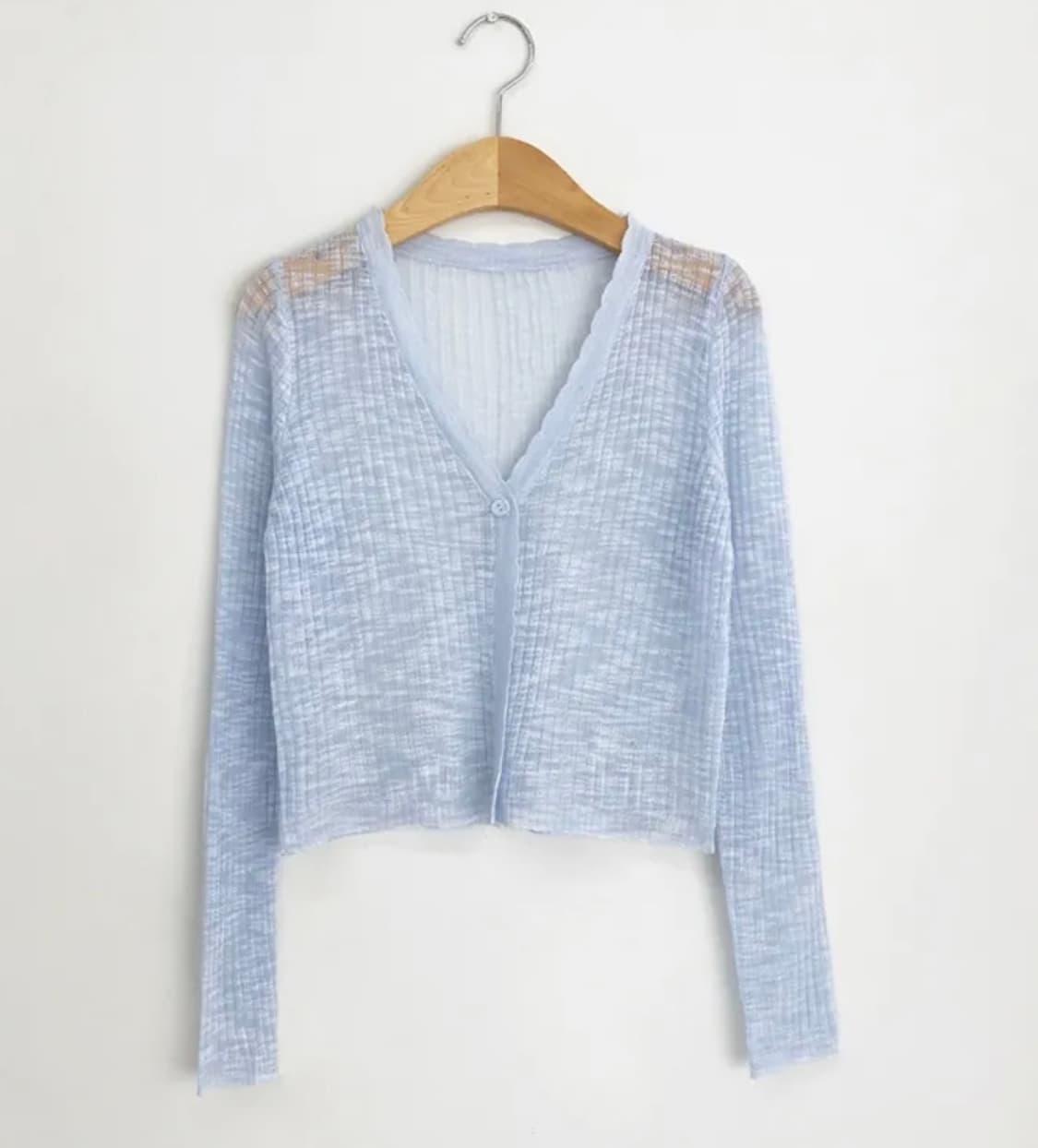 (새상품) 롱슬리브 크롭 얇은 얇은 시스루 브이넥 골지 가디건 상품이미지2
