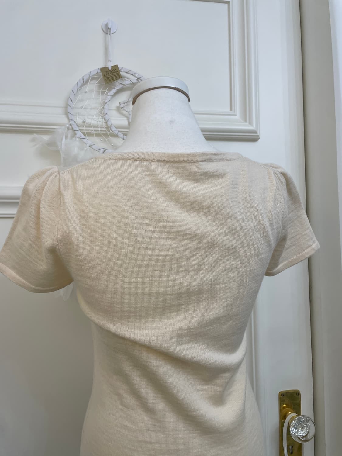 beige bust pleats puff basic knit top 상품이미지4