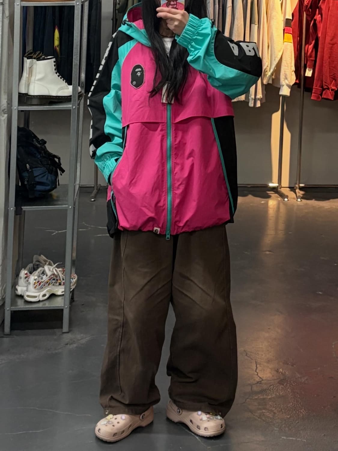 베이프 ss20 컬러블록 포켓터블 나일론 윈드브레이커 핑크자켓 A3205 상품이미지1