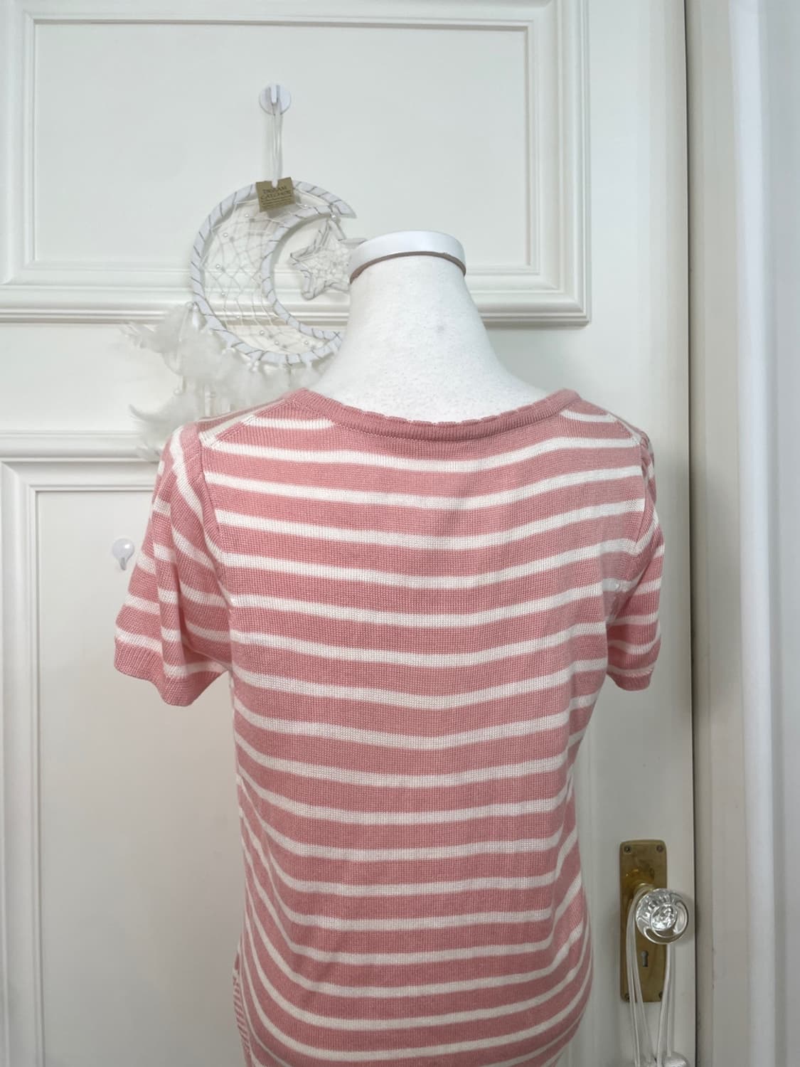 pink ivory stripe half knit top(size-L) 상품이미지4
