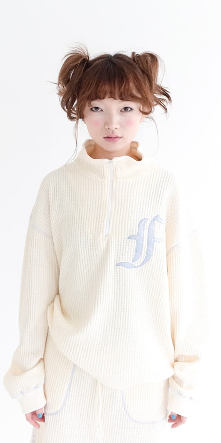 waffle half zip pullover (vanilla cream) 상품이미지1
