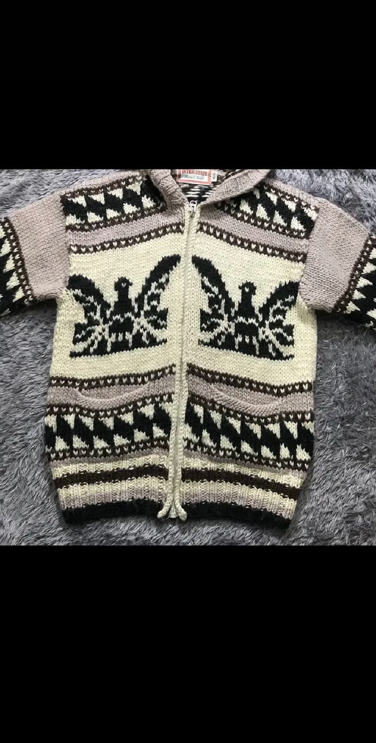 [[M, A급, 공용]# 독수리 패턴 후드 노르딕 헤비 니트 가디건 상품이미지1