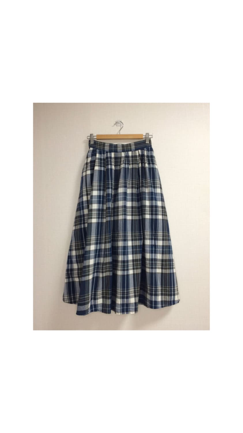 빈티지 블루 브라운 체크 롱 스커트 상품이미지1