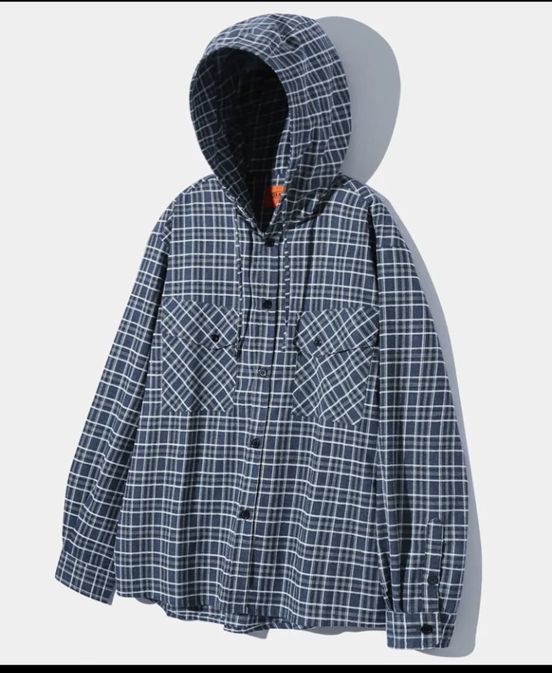 더블 포켓 체크 후드 셔츠_블루 상품이미지1