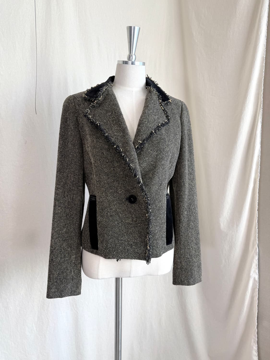 Hiroko Koshino 마이크로 프린지 트위드 블레이저 상품이미지2