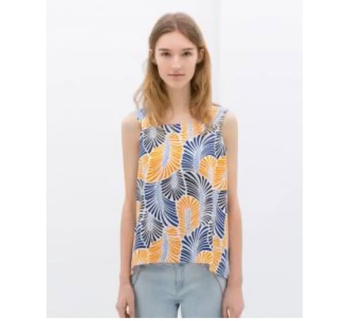 XS) ZARA 자라 트로피칼 패턴 민소매 블라우스 나시 상품이미지1