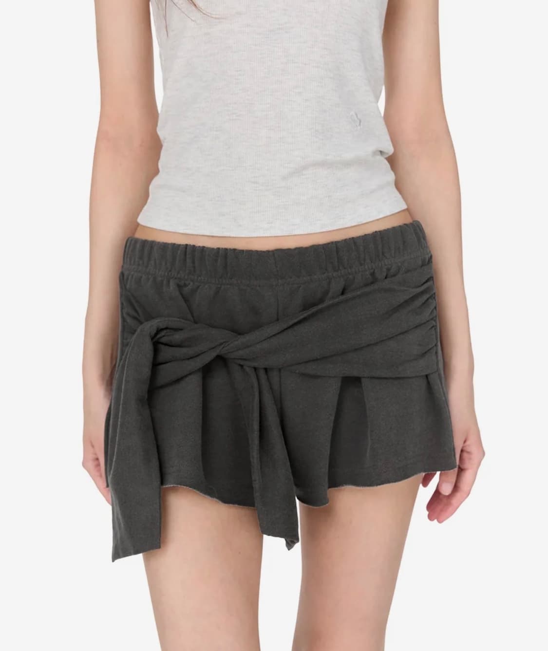 썬번프로젝트 Tie Raw-cut Sweat Shorts, CHARCOA 상품이미지1