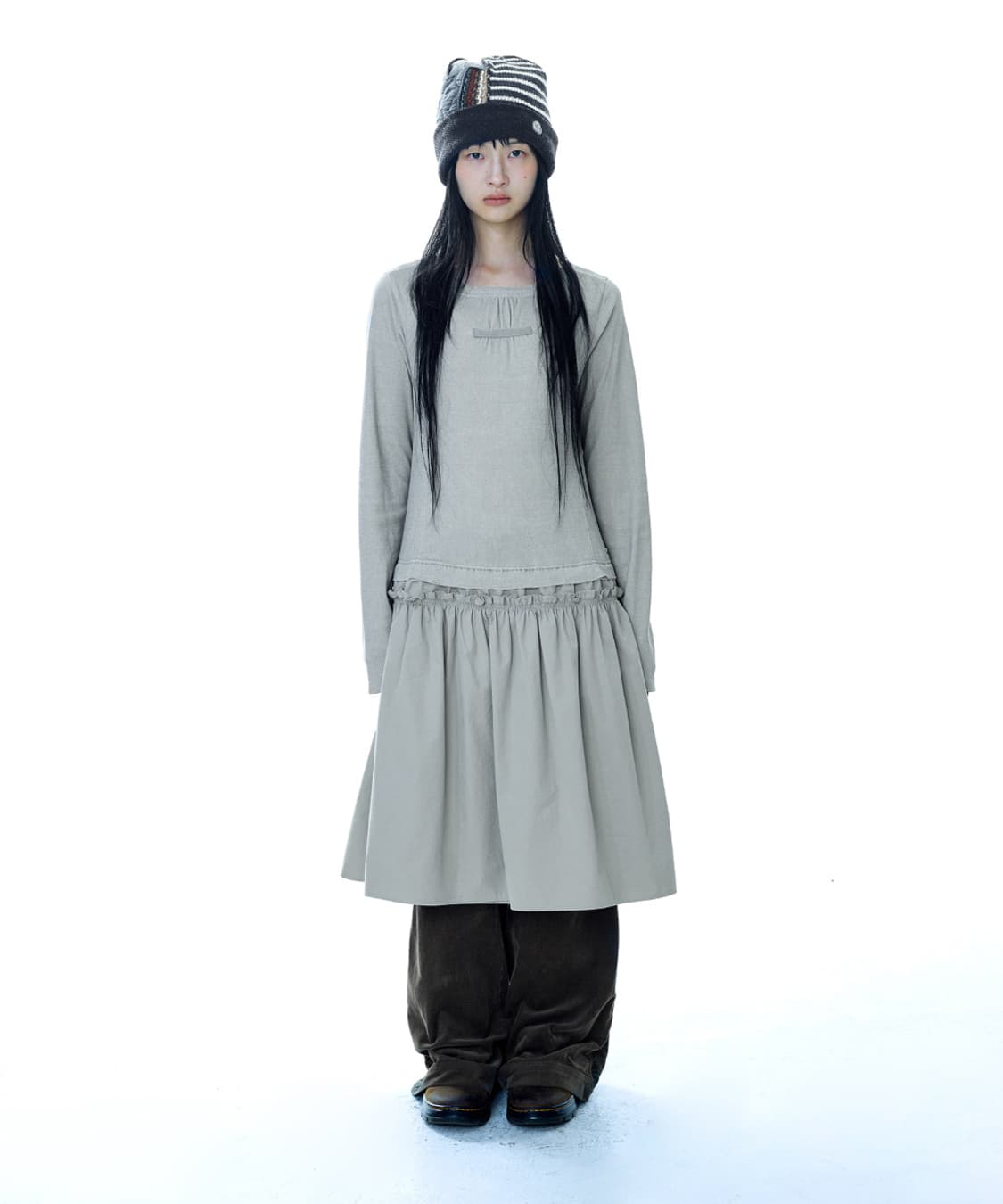 코이세이오 투웨이 셔링 원피스 라이트 카키  상품이미지1