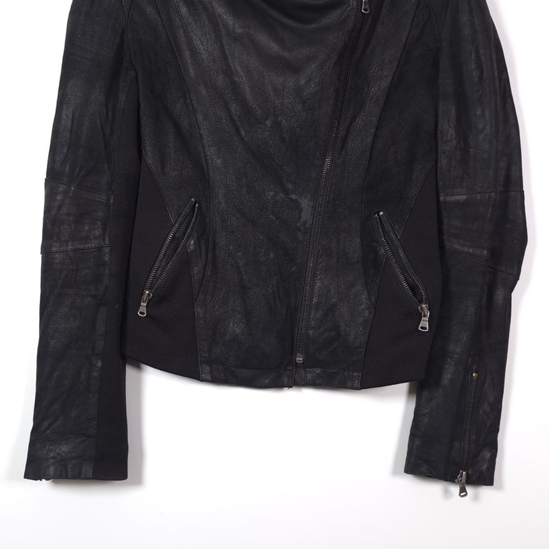 플라스틱 아일랜드 천연 염소 가죽 비대칭 라이더 자켓 M 상품이미지4