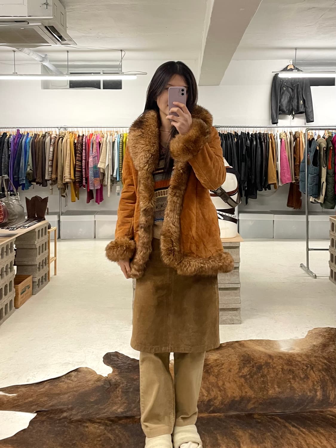 VTG mustang suede fur coat 무스탕 스웨이드 퍼코트 상품이미지1
