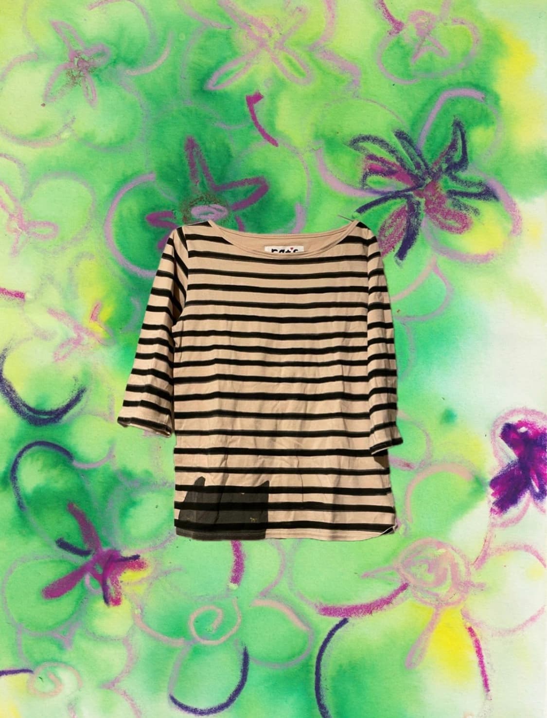 츠모리 치사토 스트라이프 칠부 티셔츠 상품이미지1