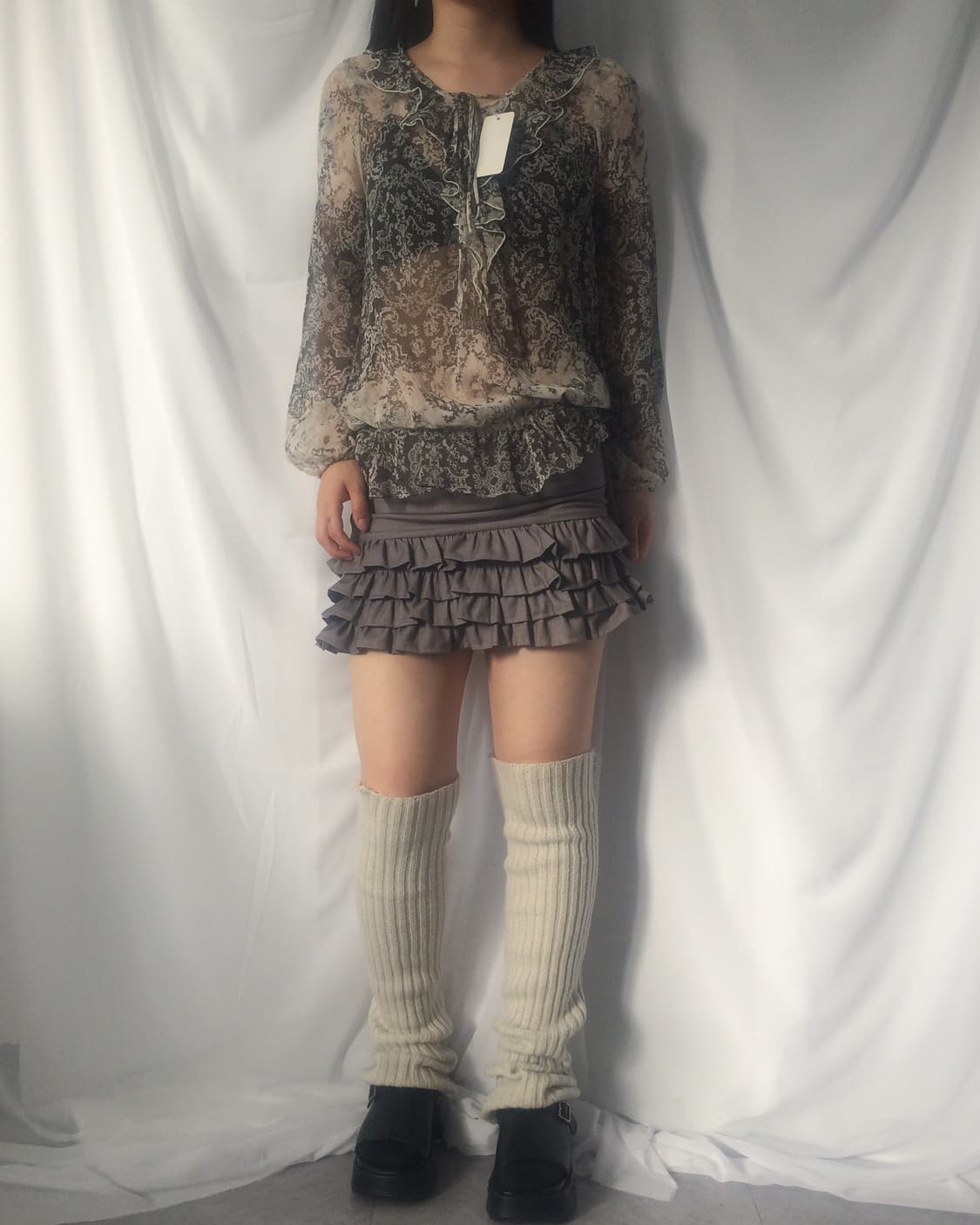 Pattern point ruffle top 상품이미지1