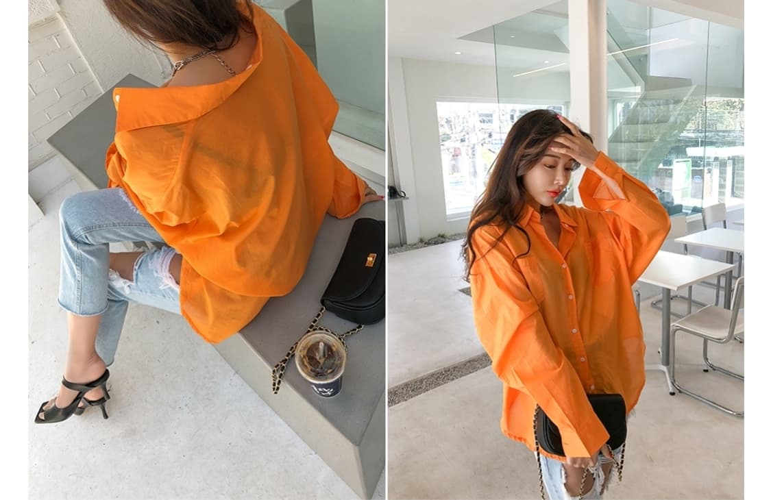(새옷) 오렌지 루즈핏 셔츠 상품이미지7