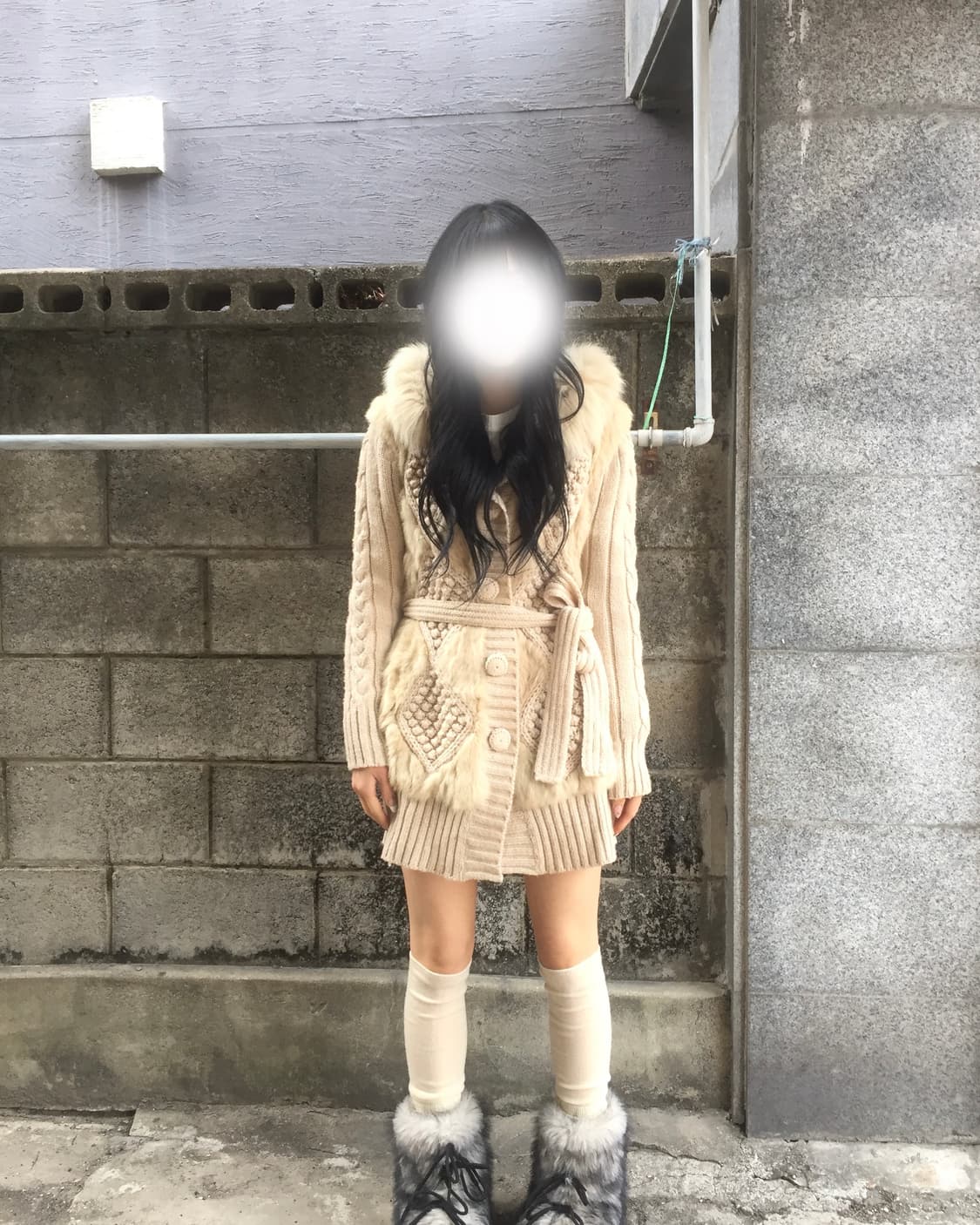 빈티지 퍼 후드 니트 가디건 상품이미지4