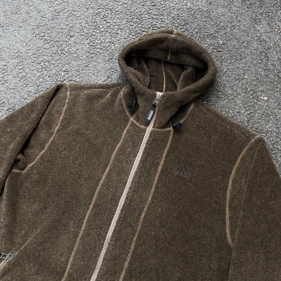 90s 아디다스 초코 브라운 올드스쿨 오버핏 후드 후리스 플리스자켓 XL 상품이미지2